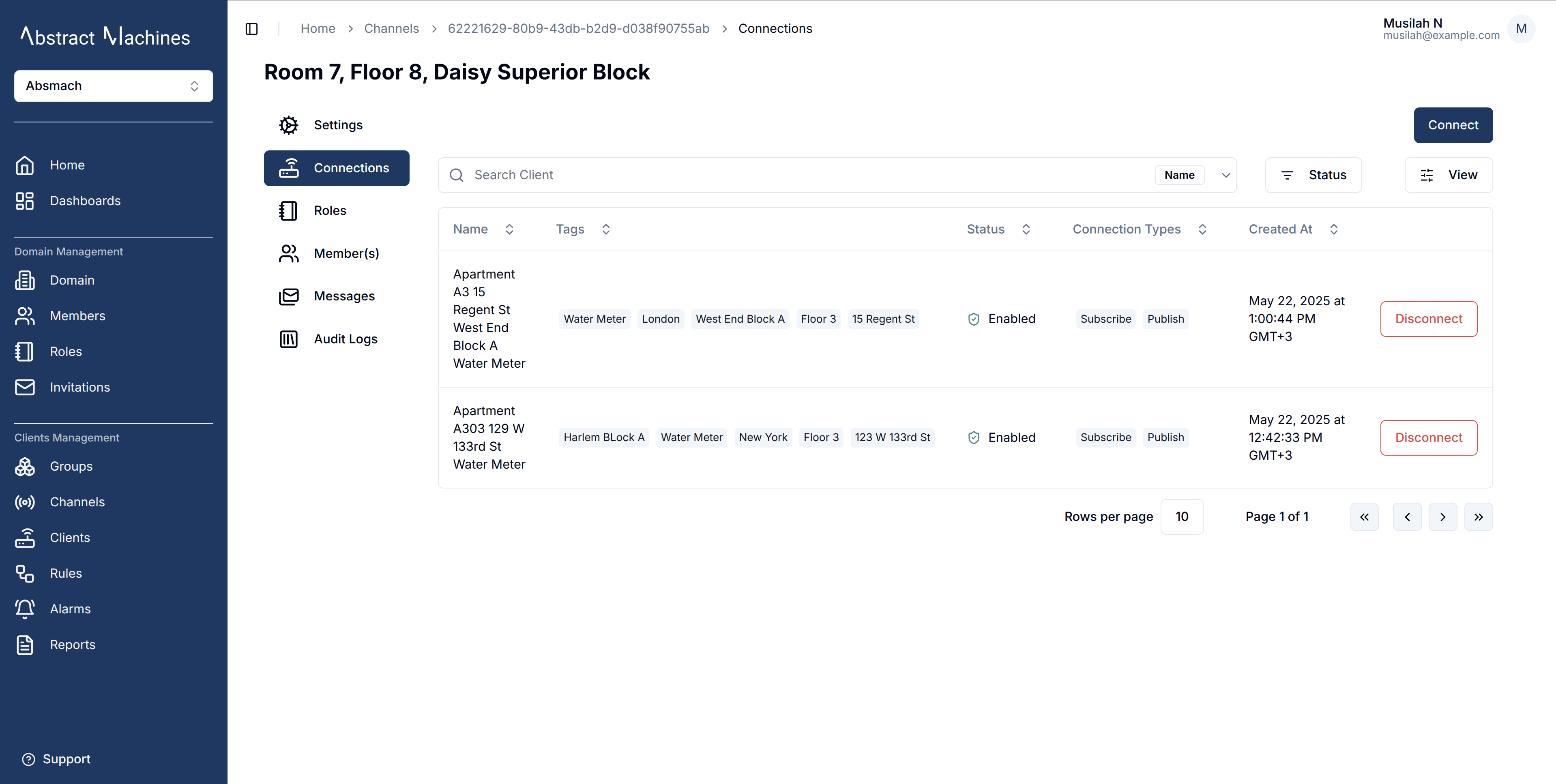 Connections page