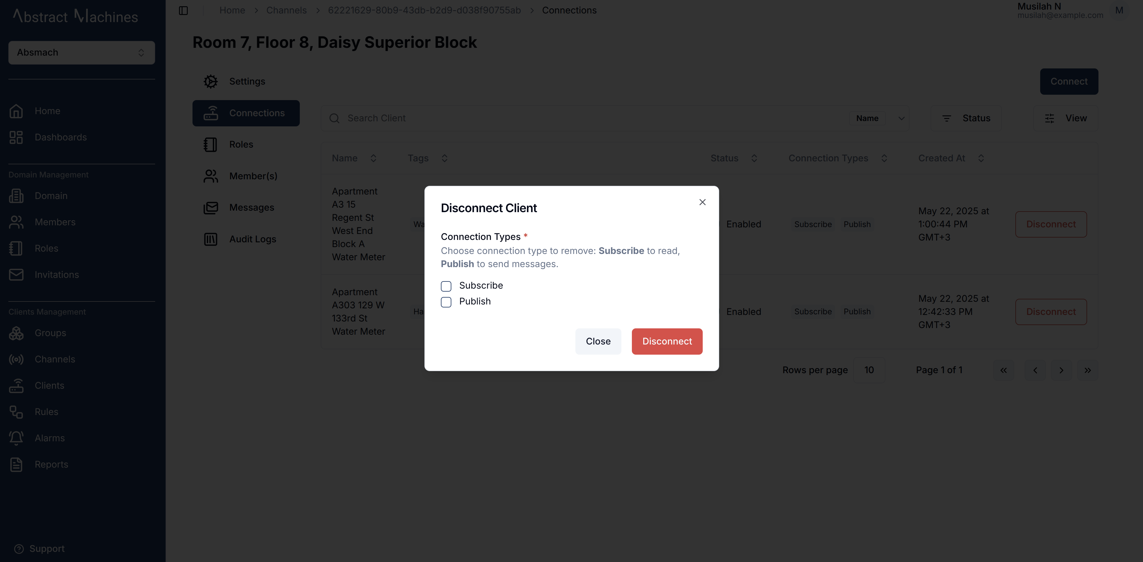 Disconnect client dialog