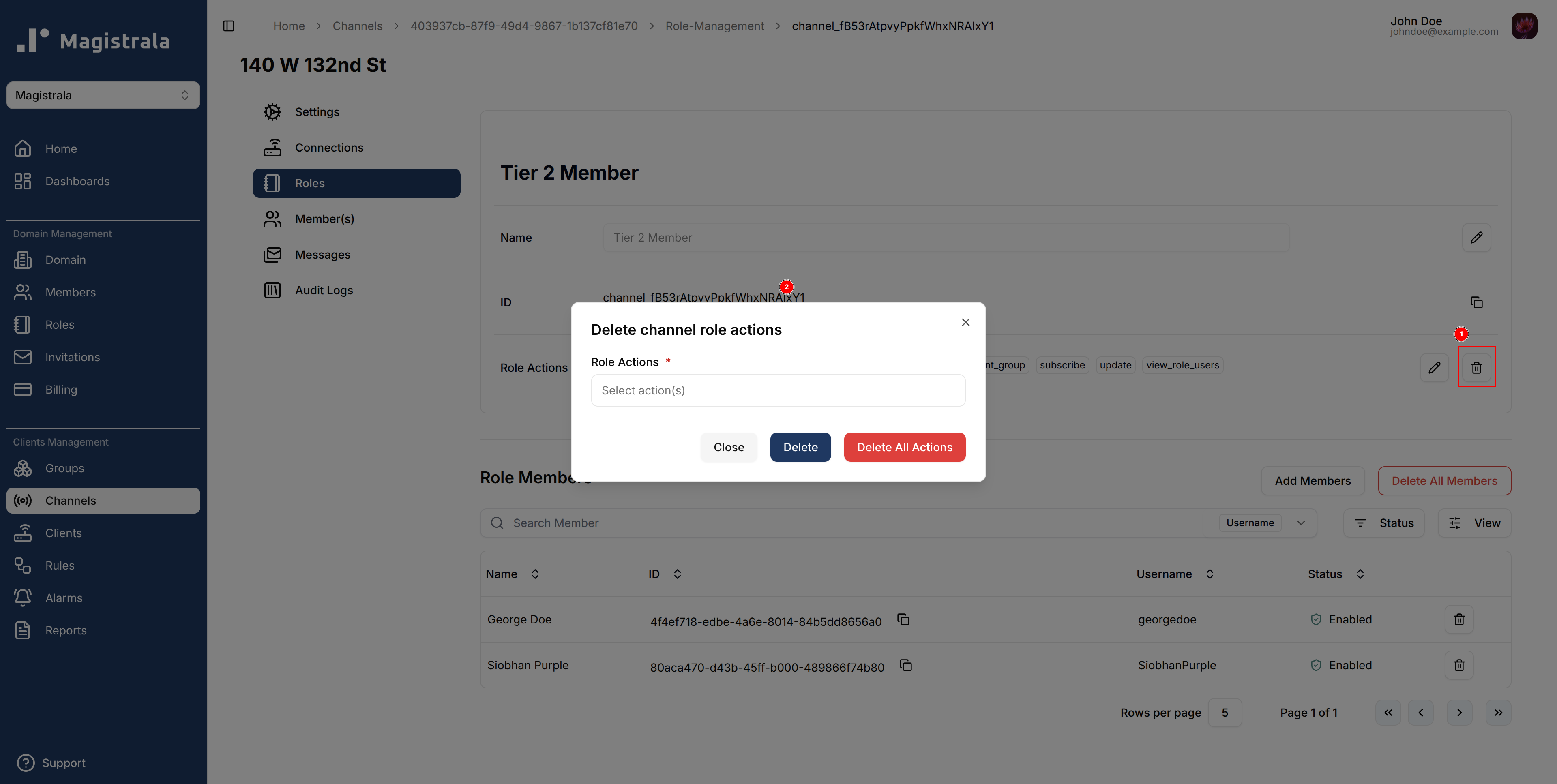Delete role actions