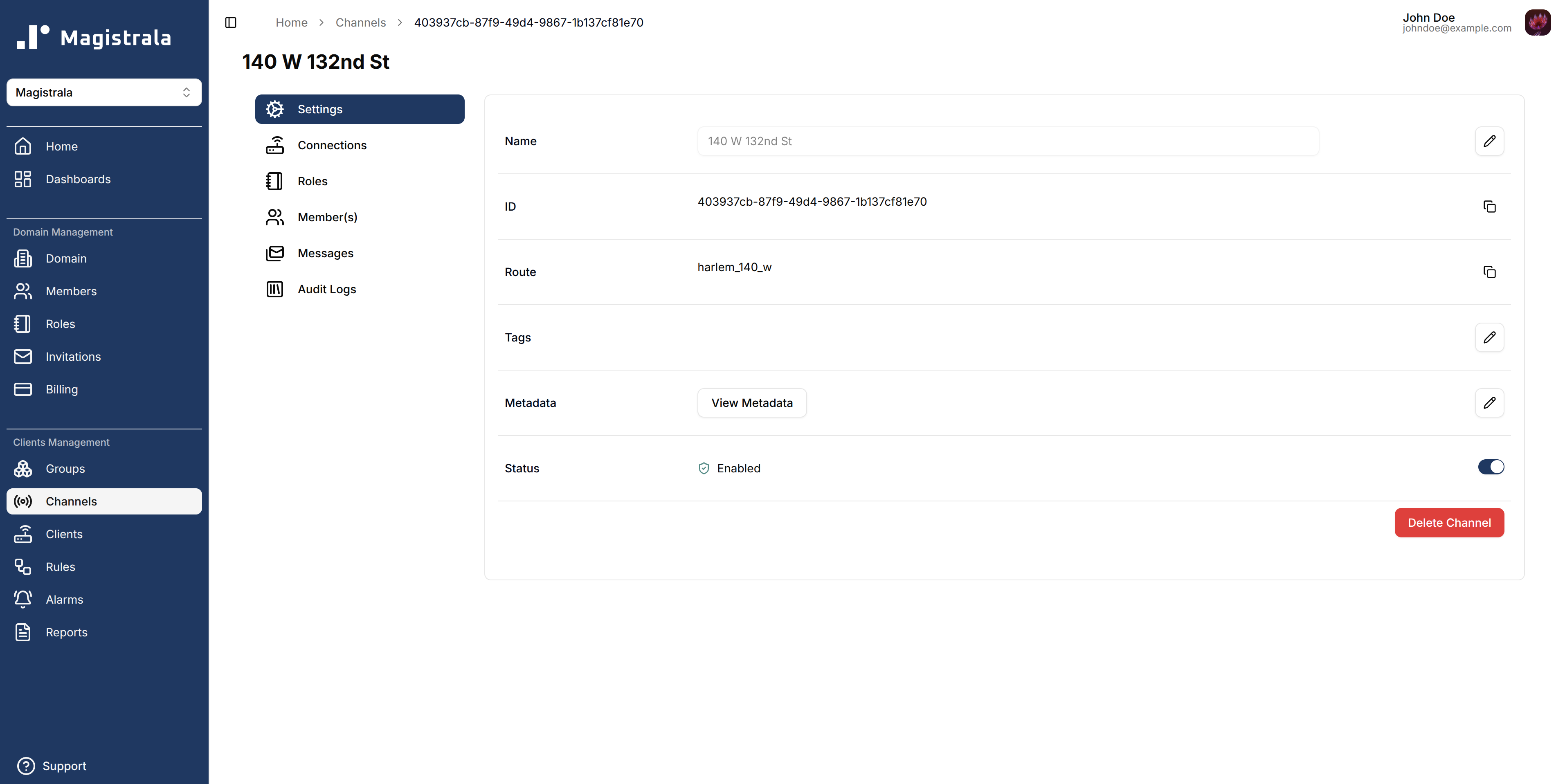 View channel settings