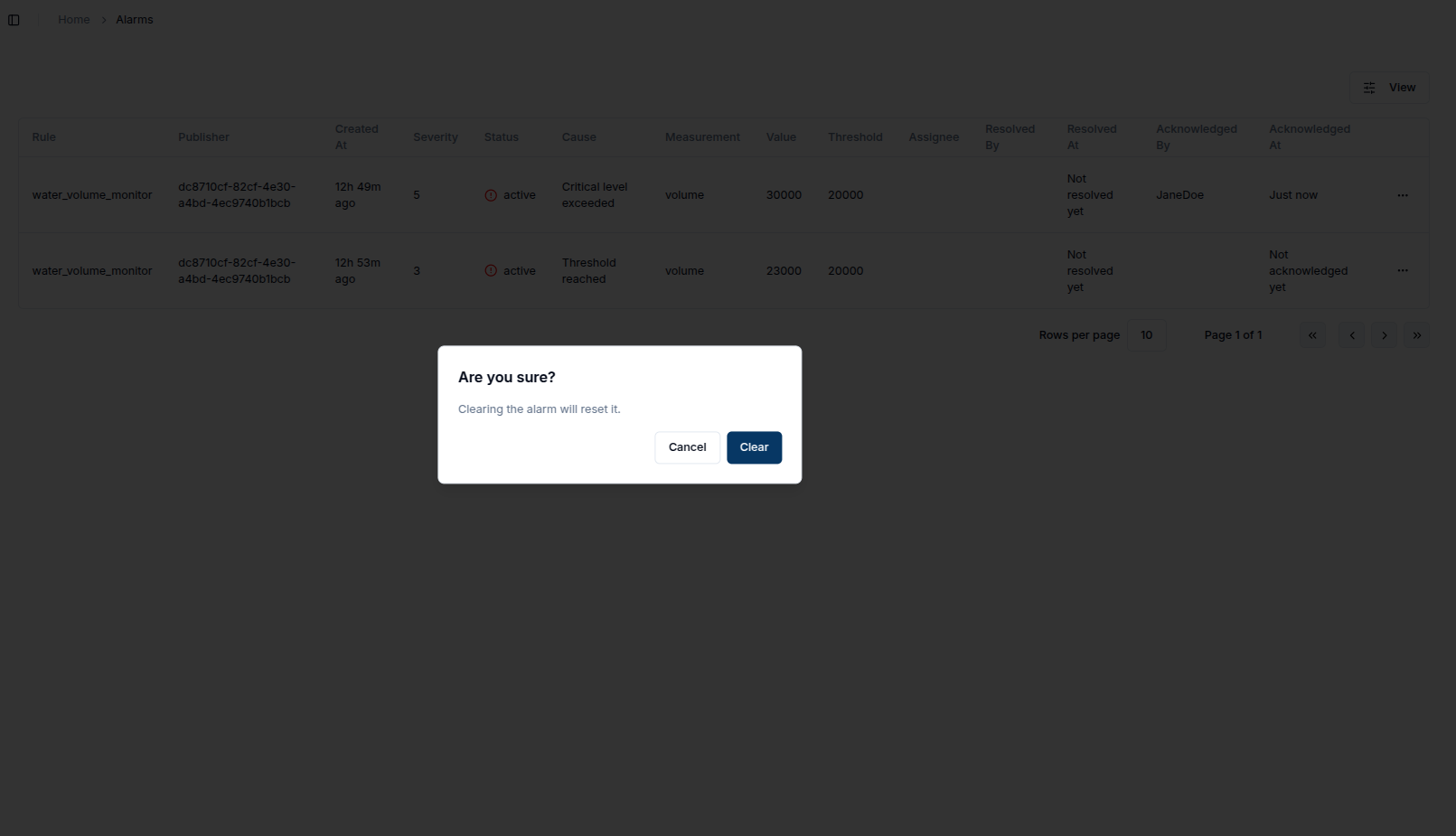 Clear dialog