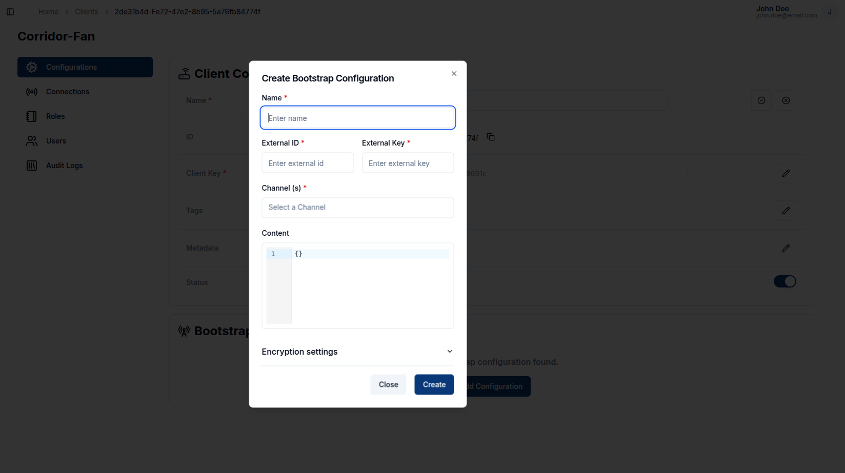 Bootstrap configuration dialog