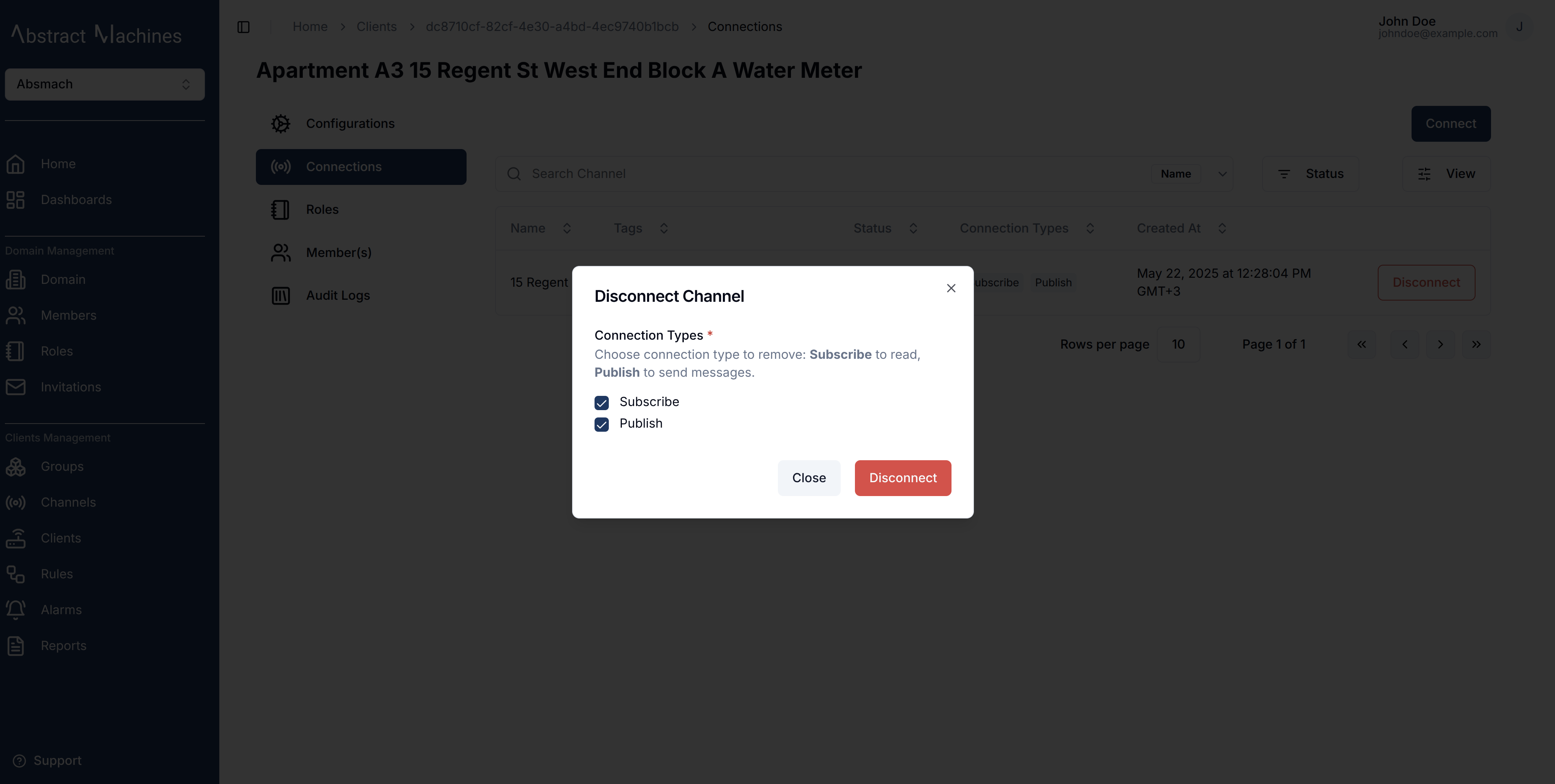 Disconnect channel dialog