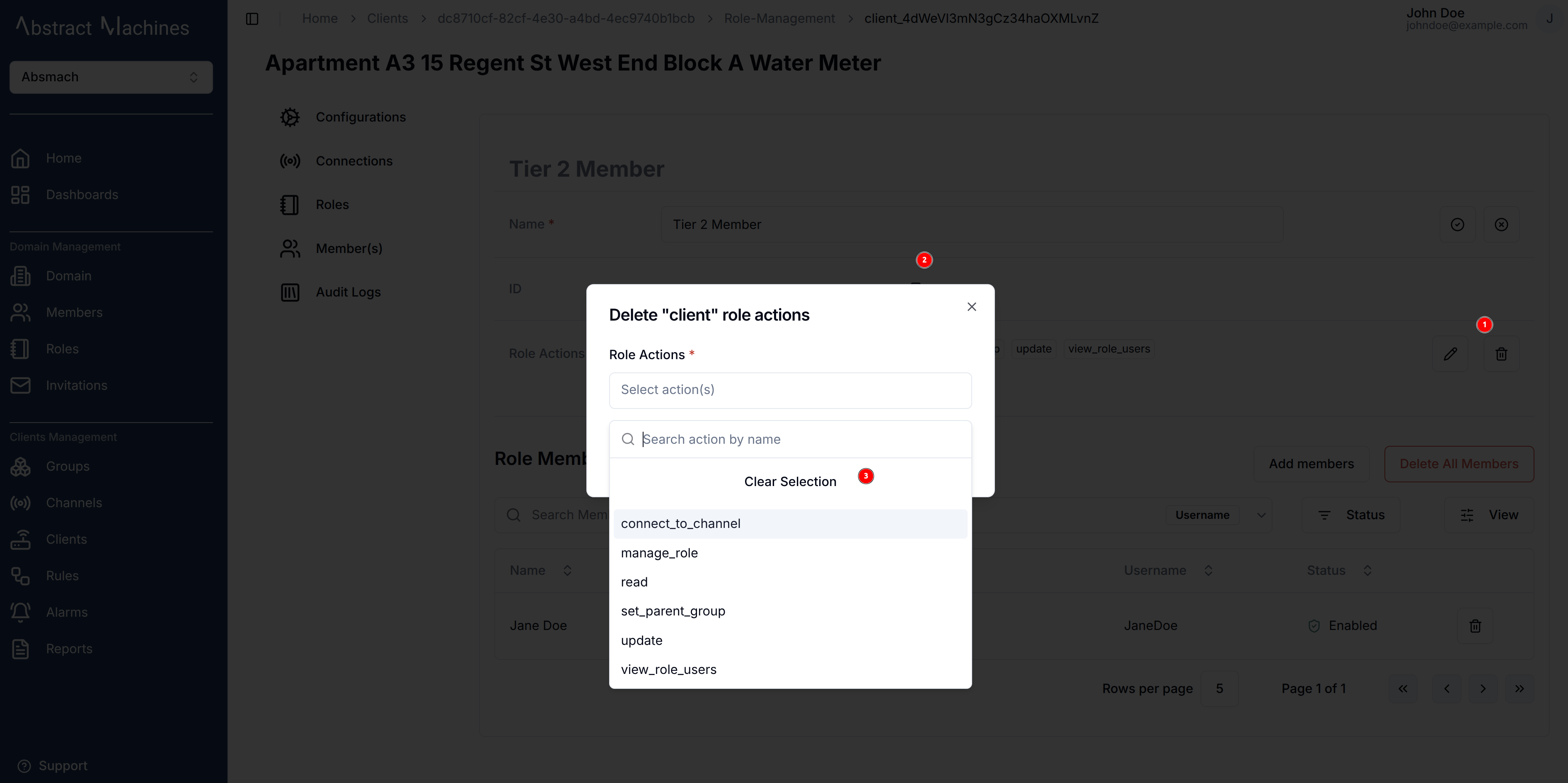 Delete role actions