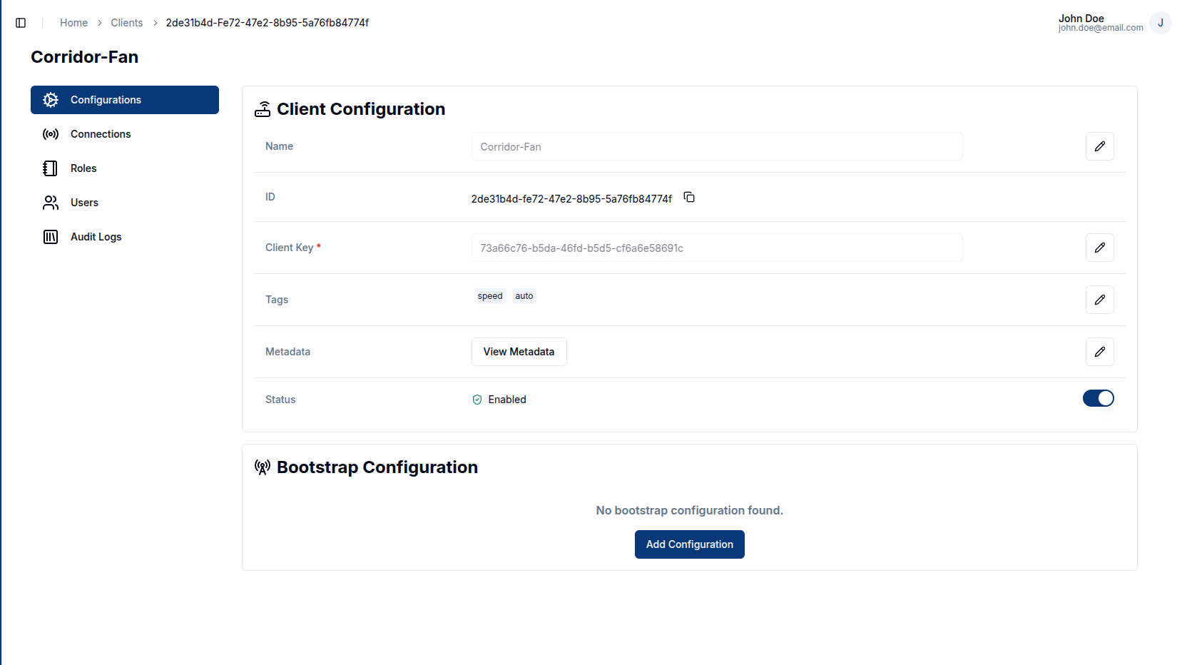 View client configurations