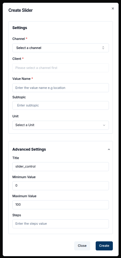 Create Slider Dialog