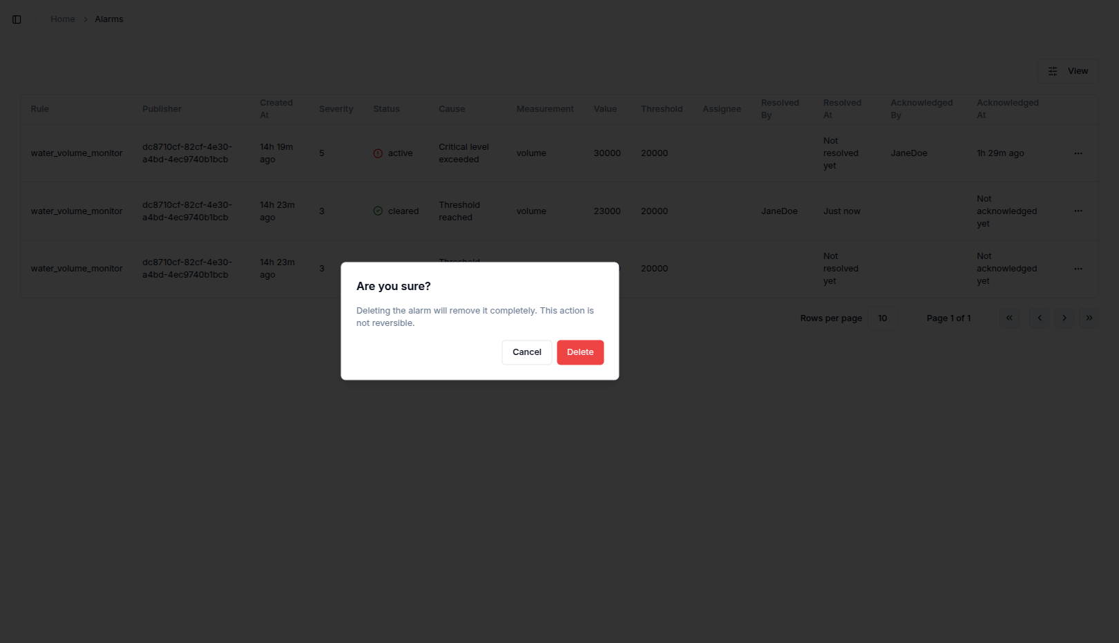 Delete dialog