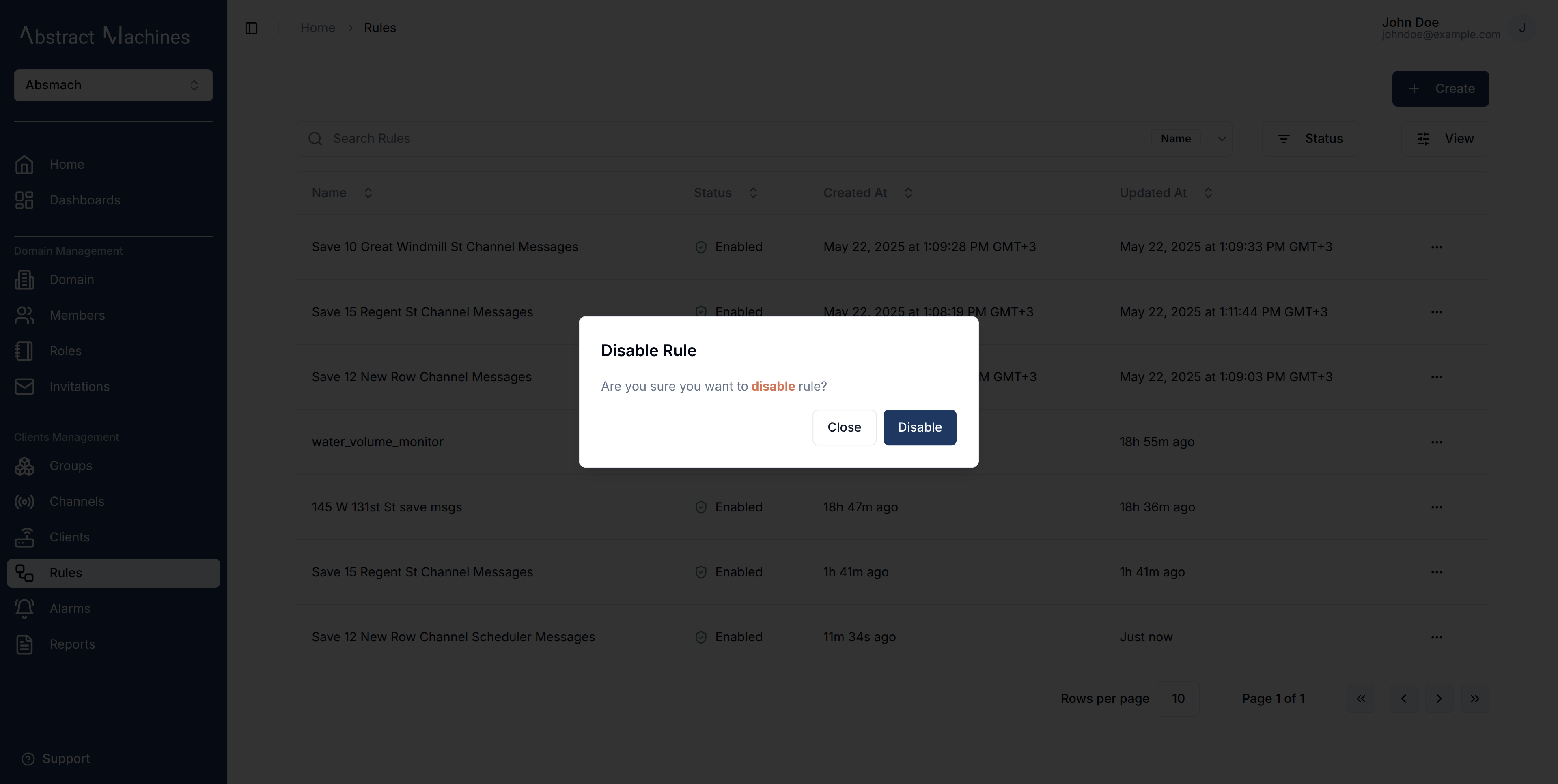Disable rule in quick links
