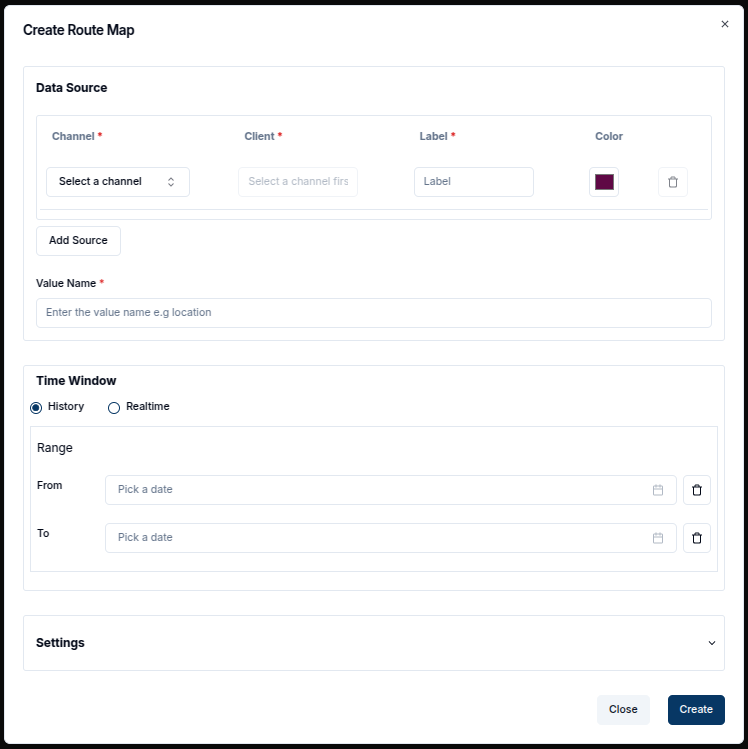 Create Route Map Dialog
