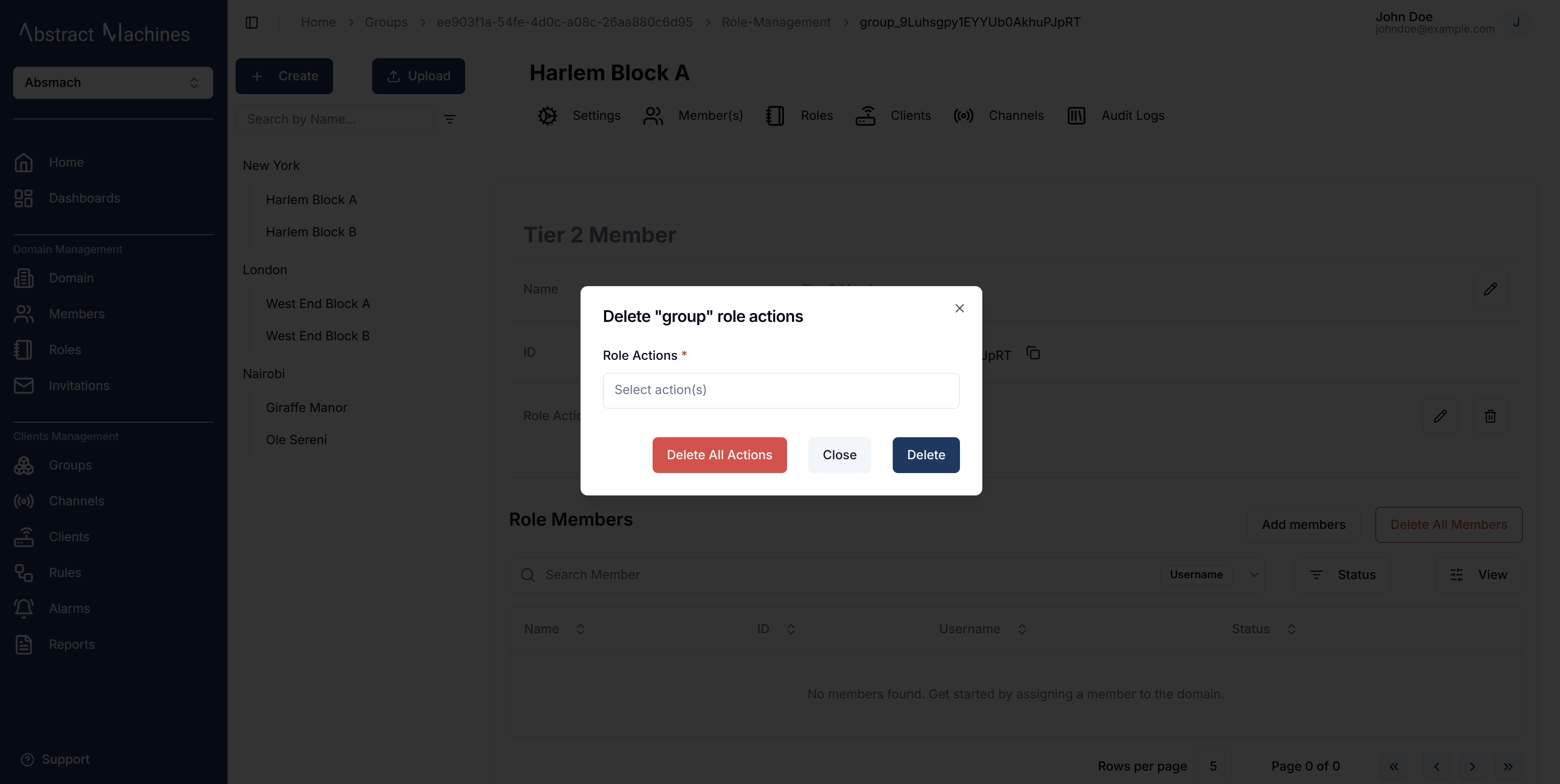 Delete role actions