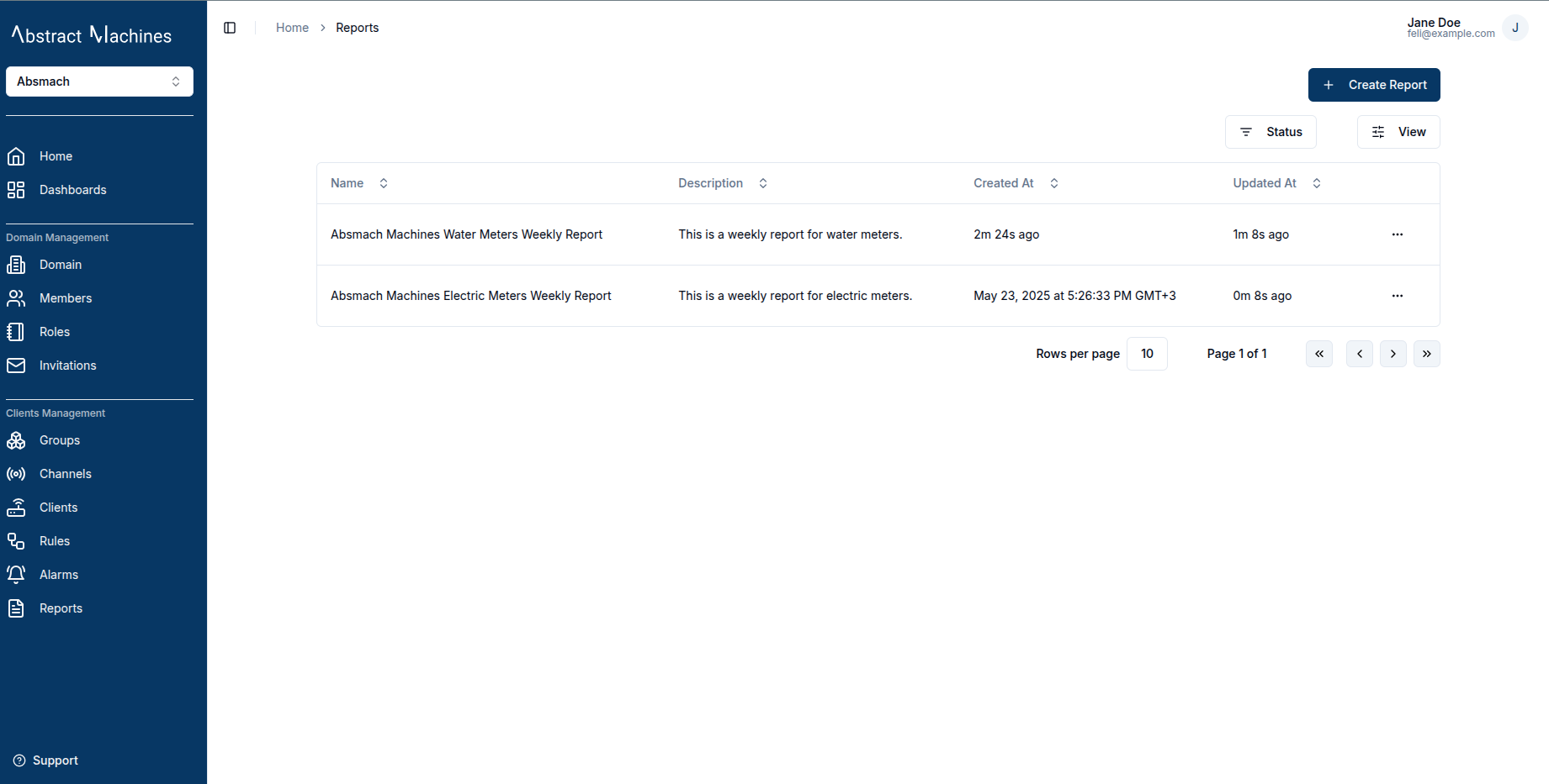 Reports Table
