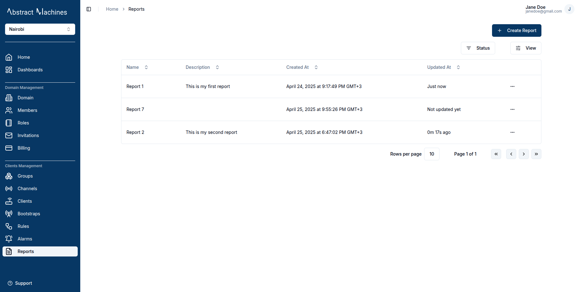Reports Table