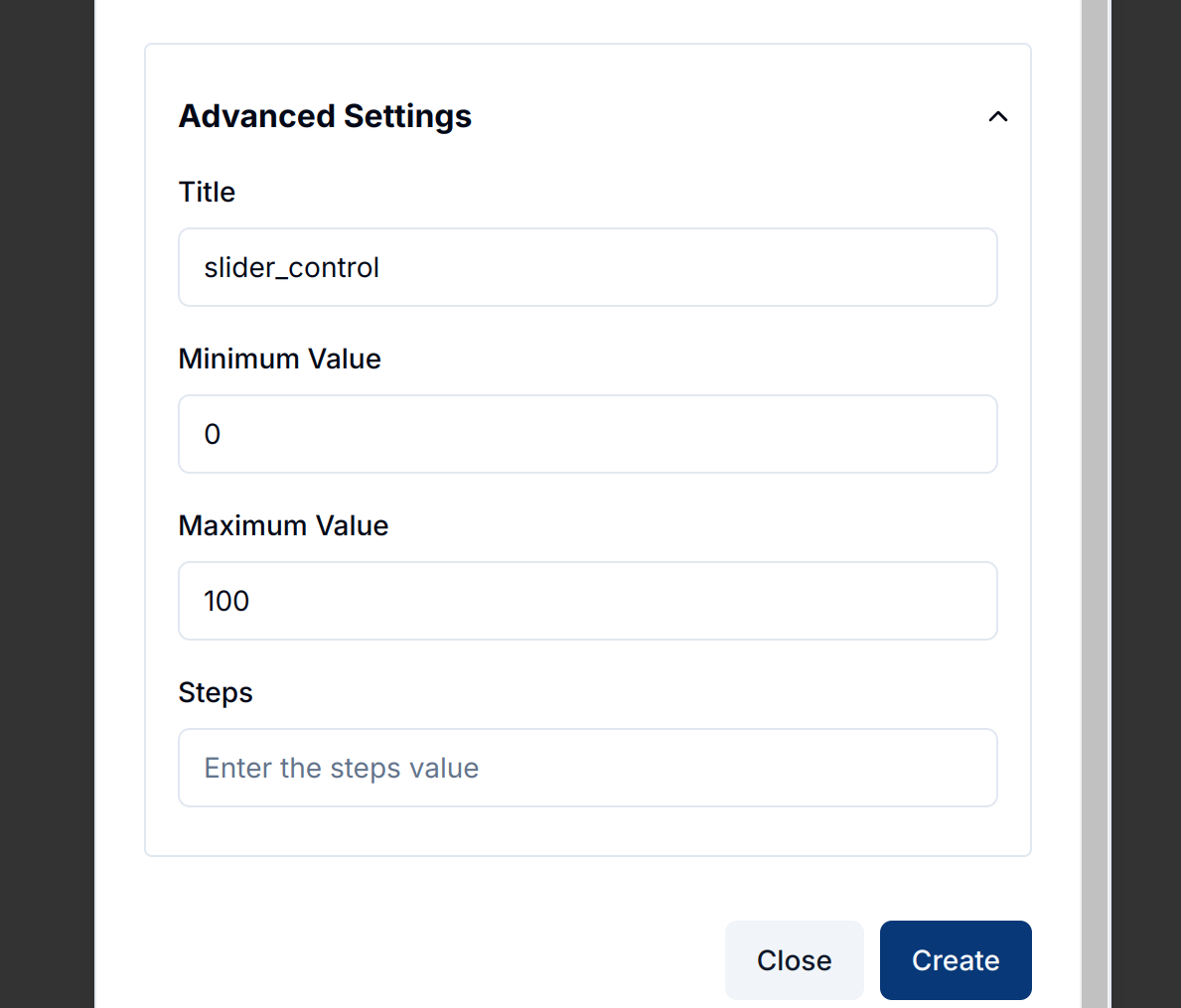 Slider chart settings