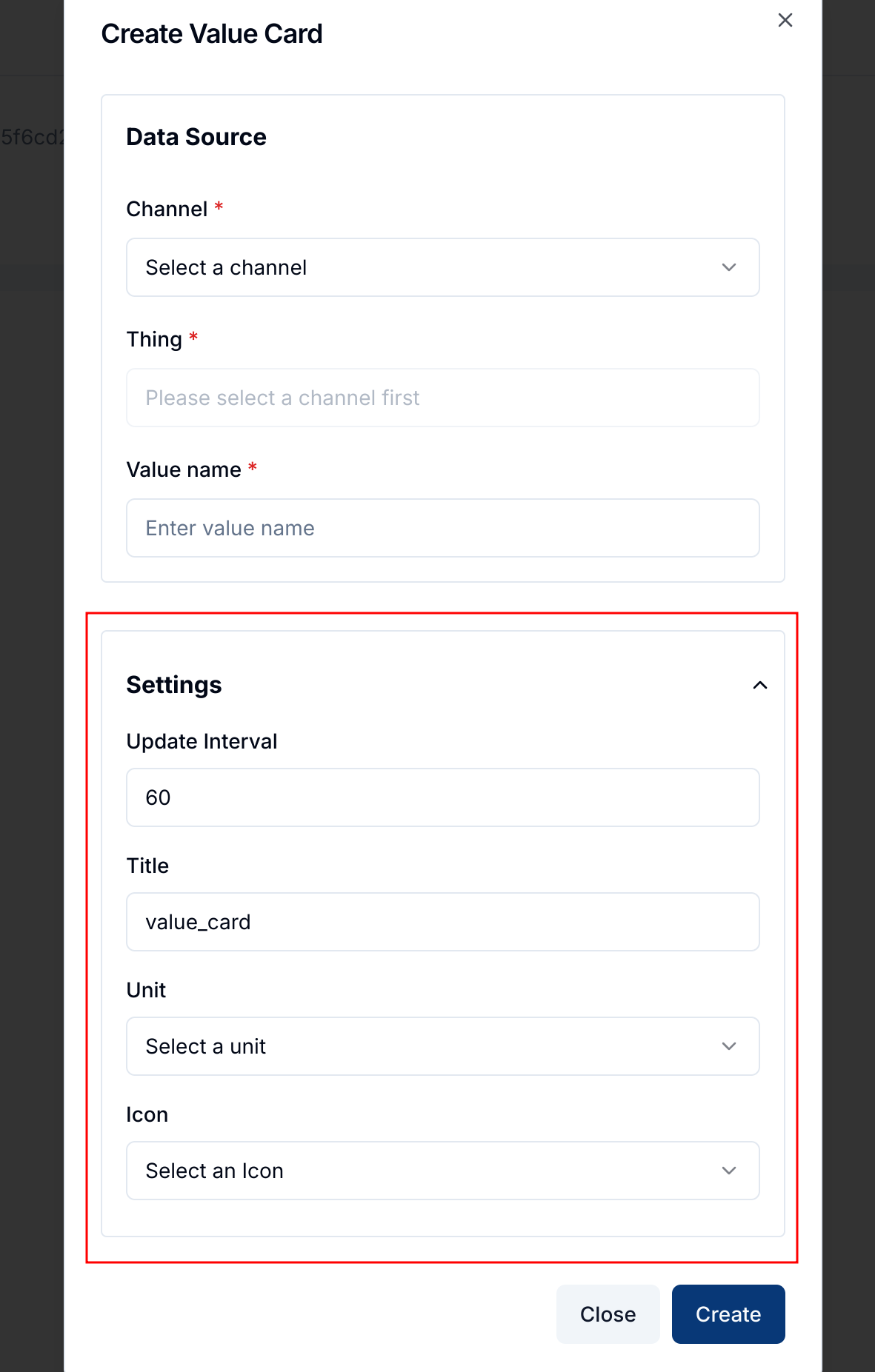 Value Card Settings